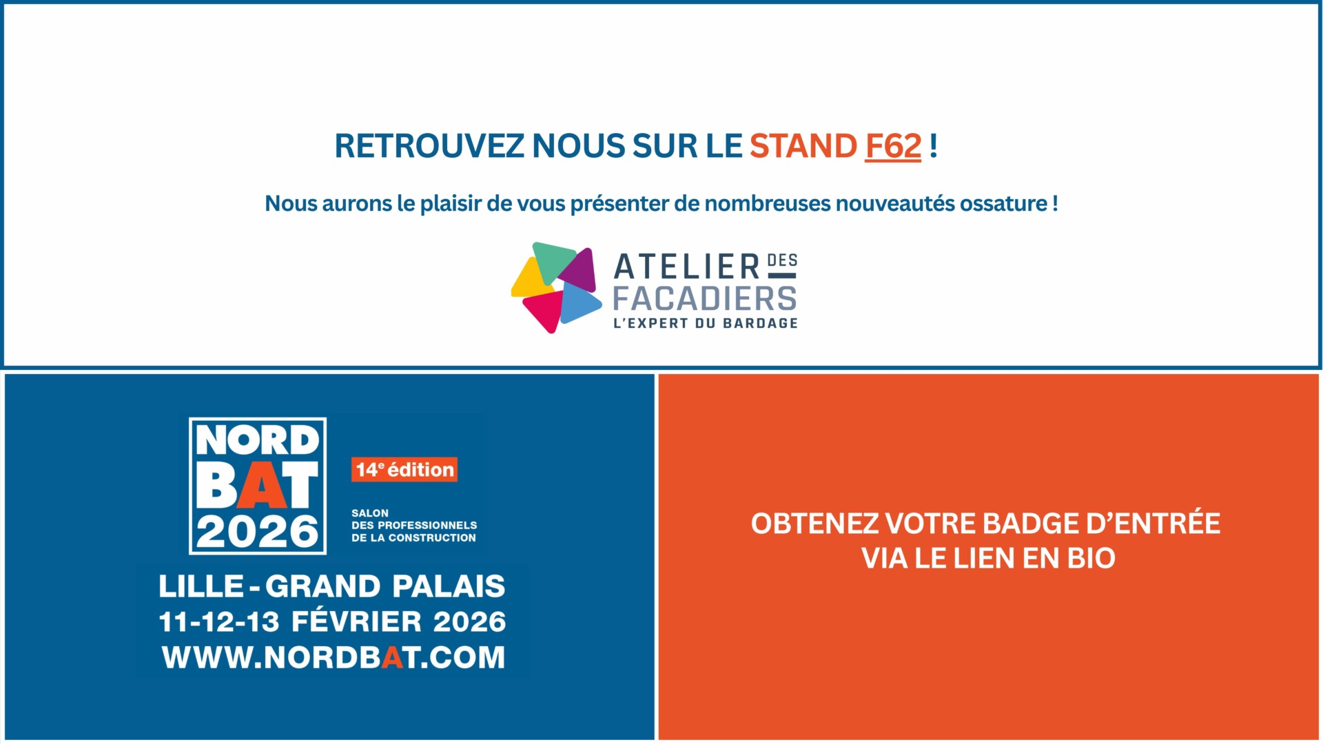 Presence de l'atelier sur le salon NORDBAT 2026 au stand F62